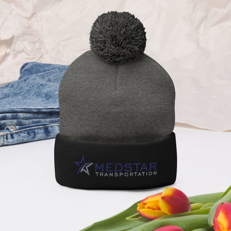 POM-POM BEANIE (MULTIPLE COLOR OPTIONS) - PUFF EMBROIDERY WITH COMPANY LOGO