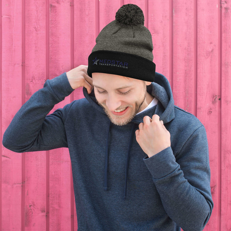 POM-POM BEANIE (MULTIPLE COLOR OPTIONS) - PUFF EMBROIDERY WITH COMPANY LOGO