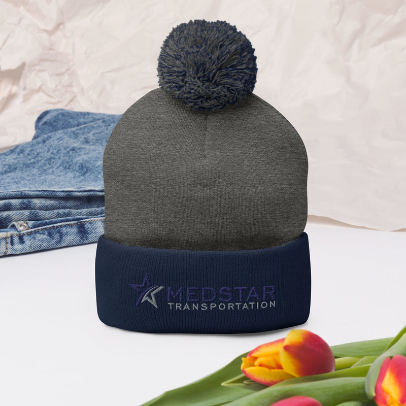 POM-POM BEANIE (MULTIPLE COLOR OPTIONS) - PUFF EMBROIDERY WITH COMPANY LOGO