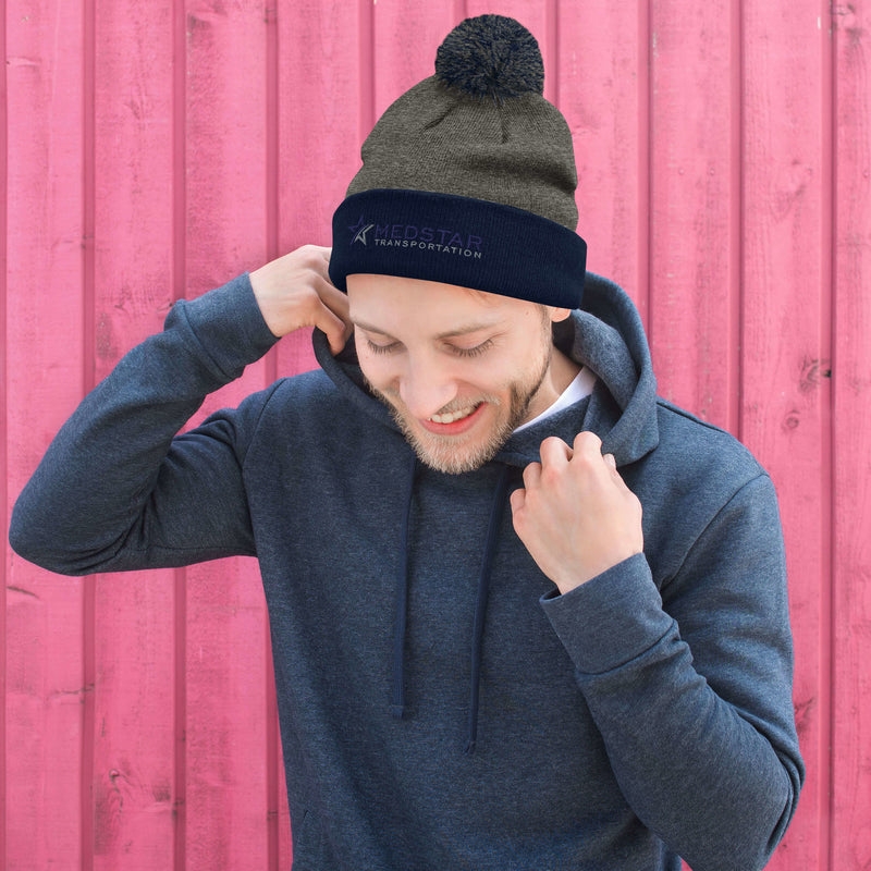 POM-POM BEANIE (MULTIPLE COLOR OPTIONS) - PUFF EMBROIDERY WITH COMPANY LOGO