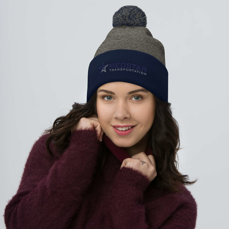 POM-POM BEANIE (MULTIPLE COLOR OPTIONS) - PUFF EMBROIDERY WITH COMPANY LOGO