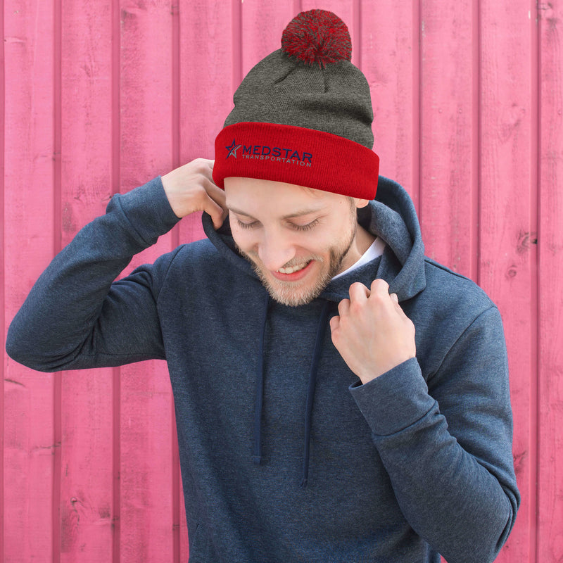 POM-POM BEANIE (MULTIPLE COLOR OPTIONS) - PUFF EMBROIDERY WITH COMPANY LOGO