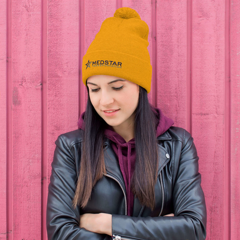 POM-POM BEANIE (MULTIPLE COLOR OPTIONS) - PUFF EMBROIDERY WITH COMPANY LOGO