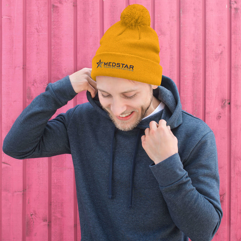 POM-POM BEANIE (MULTIPLE COLOR OPTIONS) - PUFF EMBROIDERY WITH COMPANY LOGO