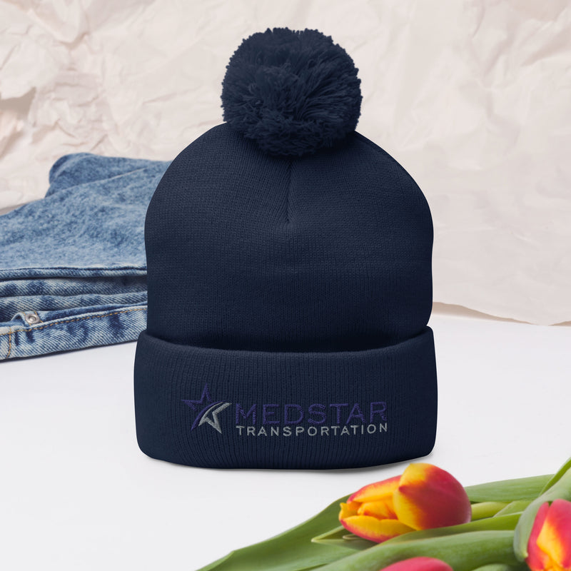 POM-POM BEANIE (MULTIPLE COLOR OPTIONS) - PUFF EMBROIDERY WITH COMPANY LOGO