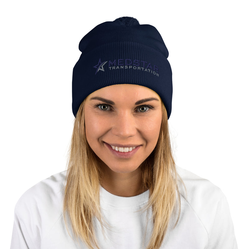 POM-POM BEANIE (MULTIPLE COLOR OPTIONS) - PUFF EMBROIDERY WITH COMPANY LOGO