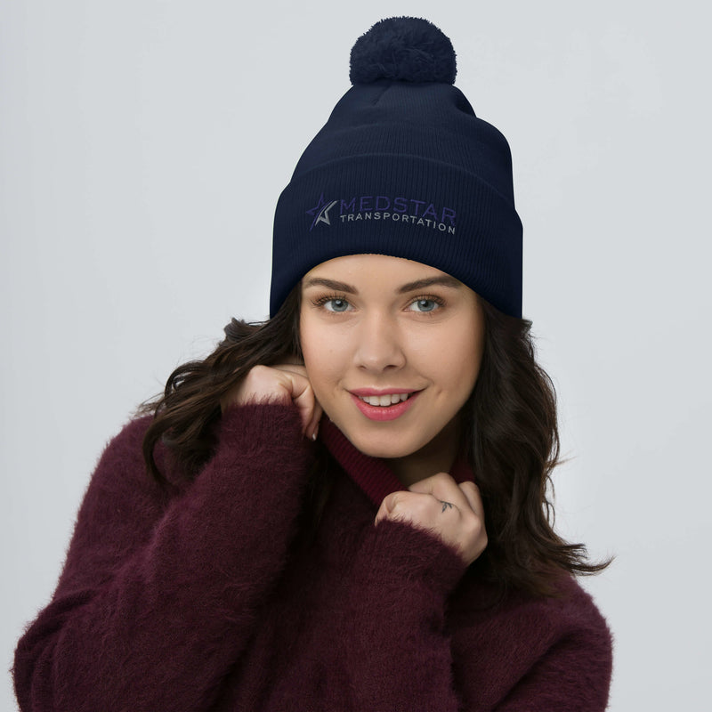 POM-POM BEANIE (MULTIPLE COLOR OPTIONS) - PUFF EMBROIDERY WITH COMPANY LOGO