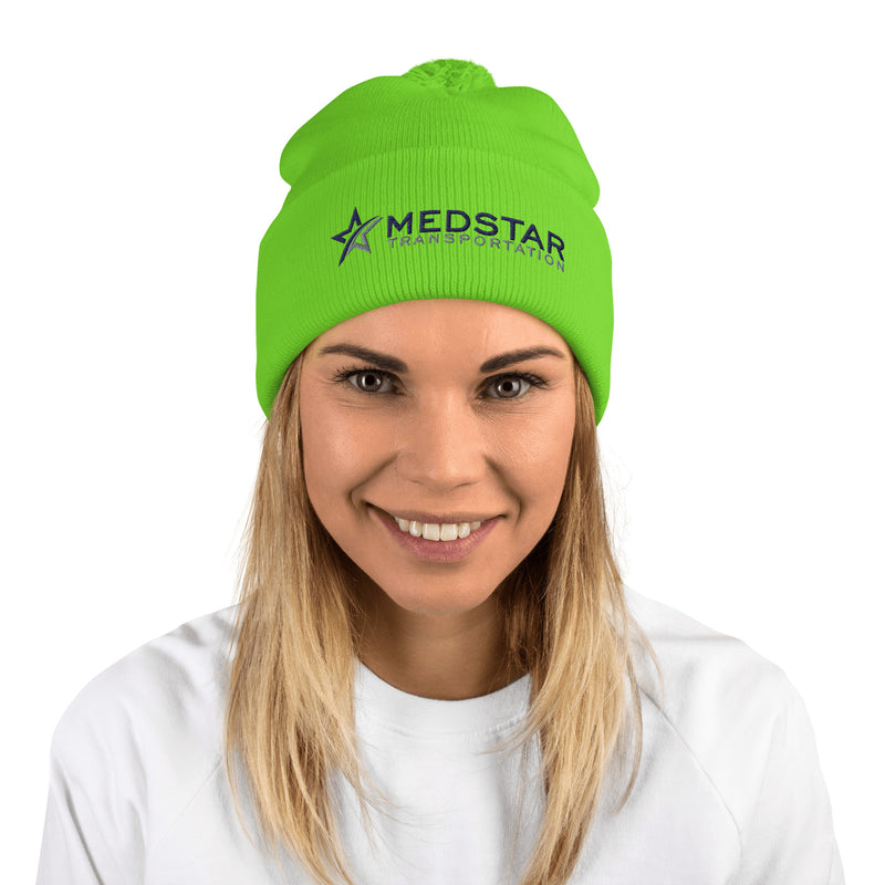 POM-POM BEANIE (MULTIPLE COLOR OPTIONS) - PUFF EMBROIDERY WITH COMPANY LOGO