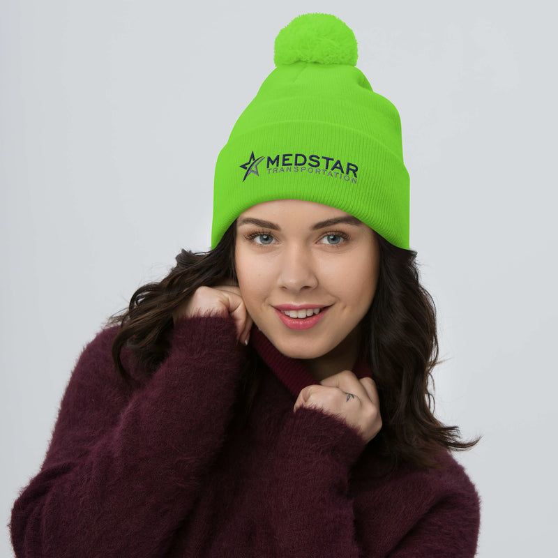 POM-POM BEANIE (MULTIPLE COLOR OPTIONS) - PUFF EMBROIDERY WITH COMPANY LOGO