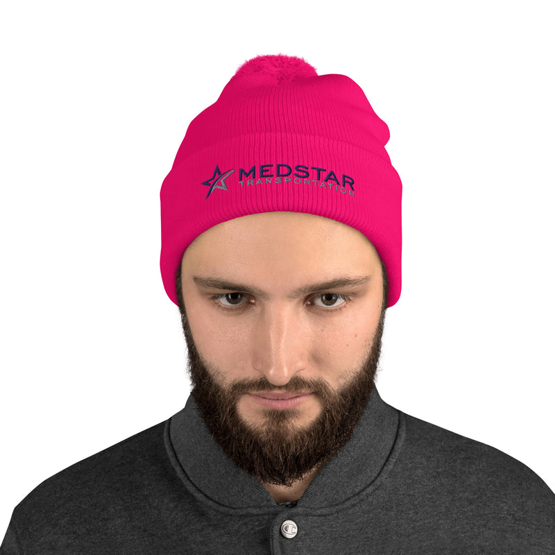 Pom-Pom Beanie (Multiple Color Options) - Flat Embroidery With Company Logo