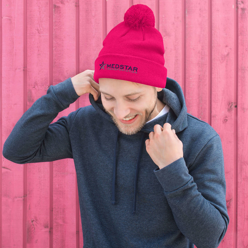 POM-POM BEANIE (MULTIPLE COLOR OPTIONS) - PUFF EMBROIDERY WITH COMPANY LOGO