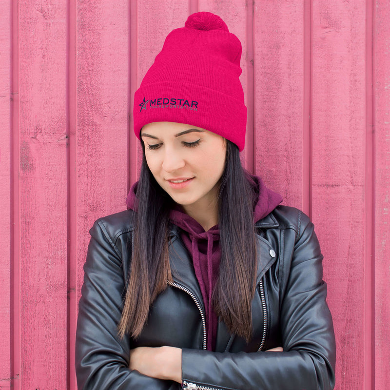 POM-POM BEANIE (MULTIPLE COLOR OPTIONS) - PUFF EMBROIDERY WITH COMPANY LOGO