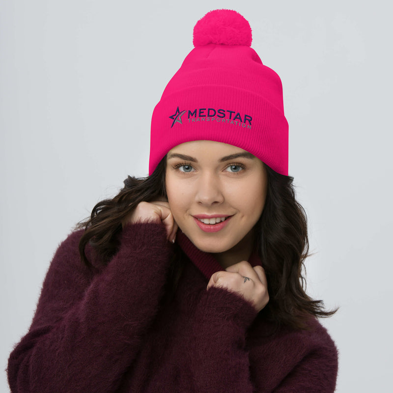 POM-POM BEANIE (MULTIPLE COLOR OPTIONS) - PUFF EMBROIDERY WITH COMPANY LOGO