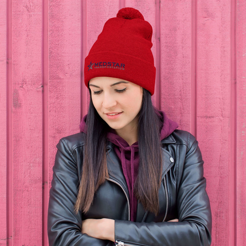 Pom-Pom Beanie (Multiple Color Options) - Flat Embroidery With Company Logo