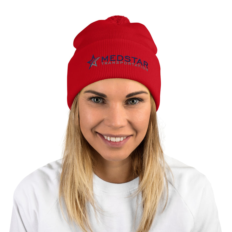 POM-POM BEANIE (MULTIPLE COLOR OPTIONS) - PUFF EMBROIDERY WITH COMPANY LOGO