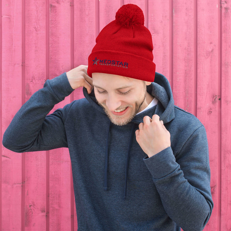 POM-POM BEANIE (MULTIPLE COLOR OPTIONS) - PUFF EMBROIDERY WITH COMPANY LOGO