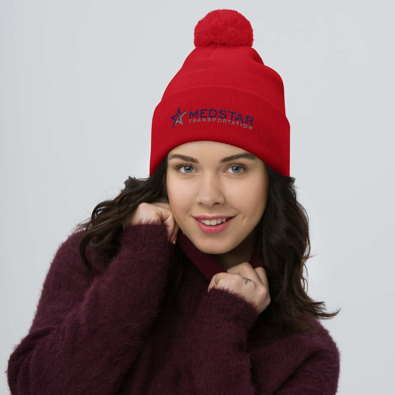 POM-POM BEANIE (MULTIPLE COLOR OPTIONS) - PUFF EMBROIDERY WITH COMPANY LOGO