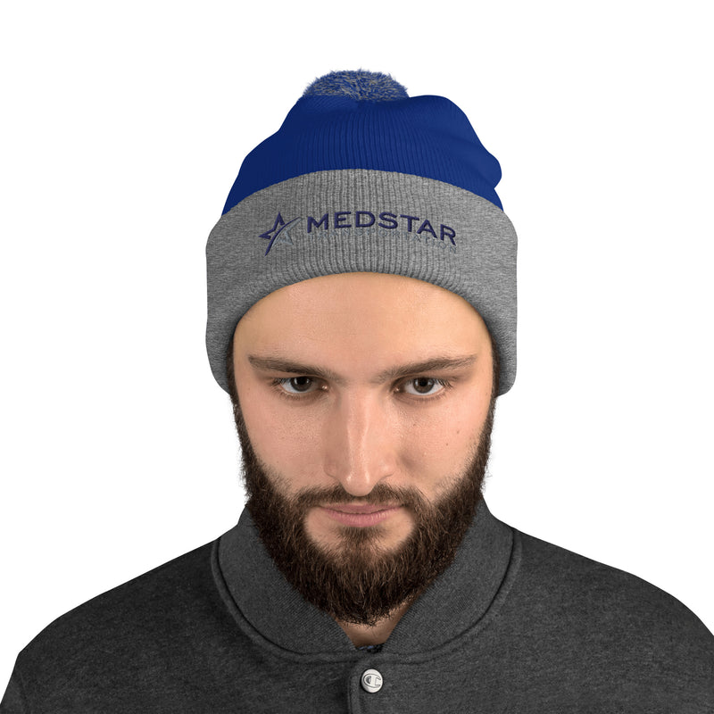 POM-POM BEANIE (MULTIPLE COLOR OPTIONS) - PUFF EMBROIDERY WITH COMPANY LOGO