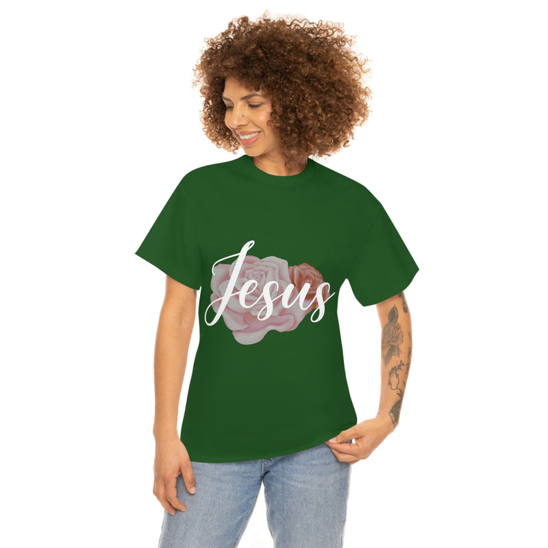 Unisex Heavy Cotton Tee - Jesus in Floral Roses