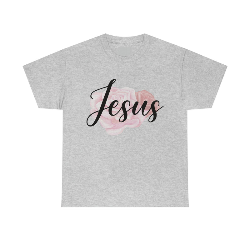 Unisex Heavy Cotton Tee - Jesus in Floral Roses