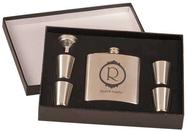 6oz. Stainless Steel Flask Set in a Black Presentation Box