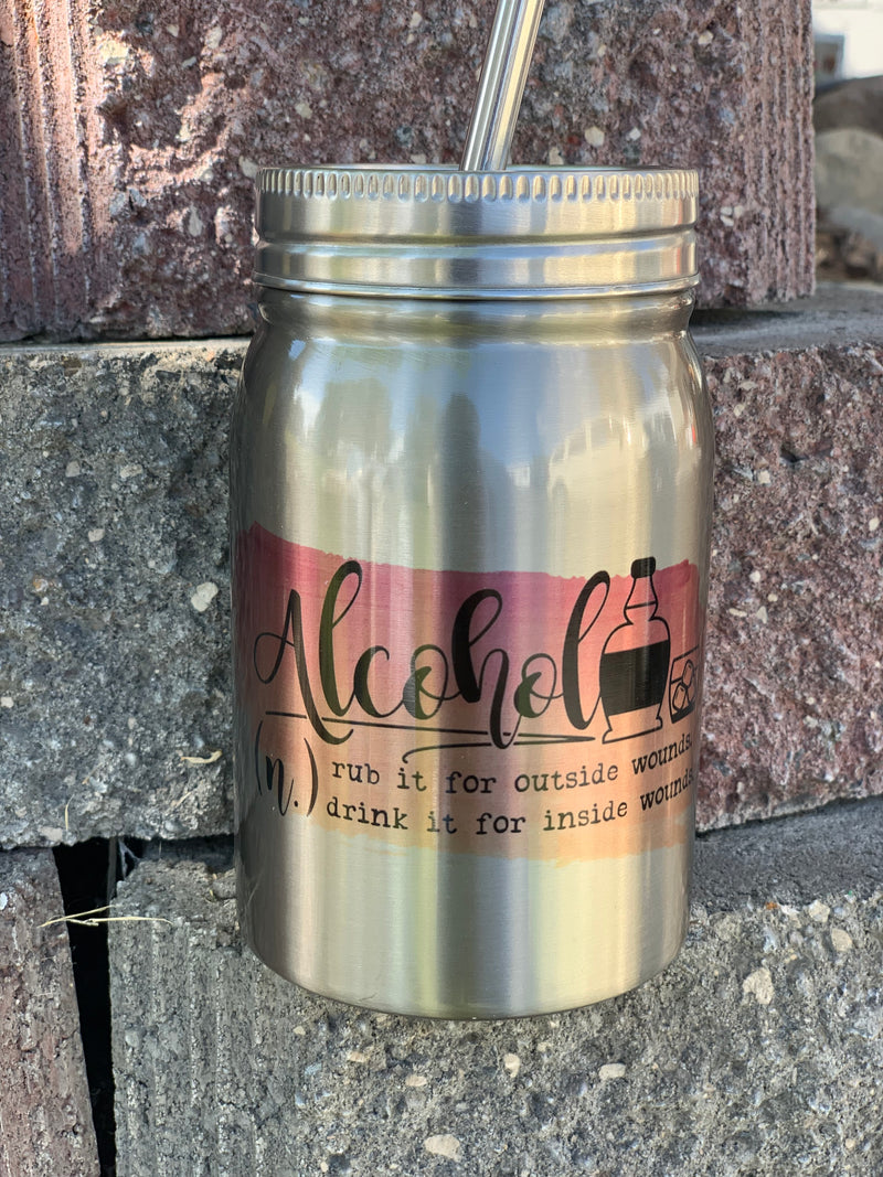 12oz Full Color Insulated Mason Jar w/Lid & Straw