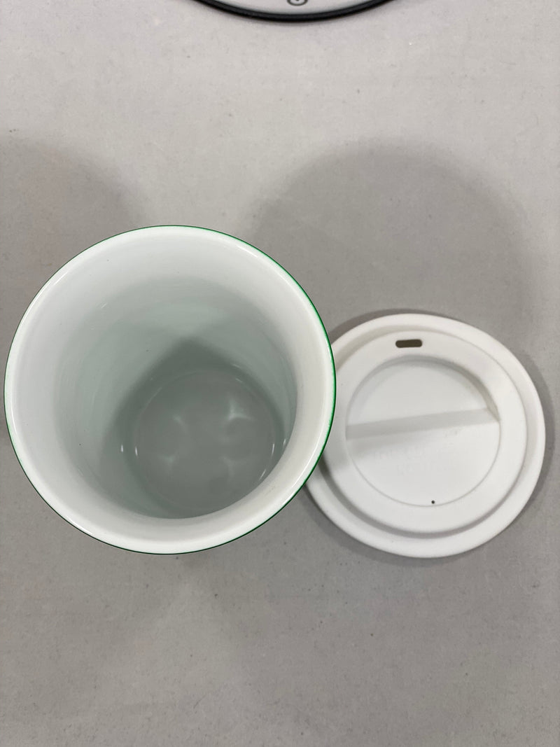 14oz. Ceramic Green Latte Cup with white silicone lid