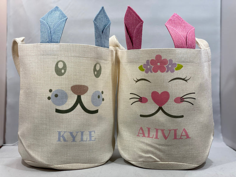 Linen Easter Bunny Baskets with full color personalization