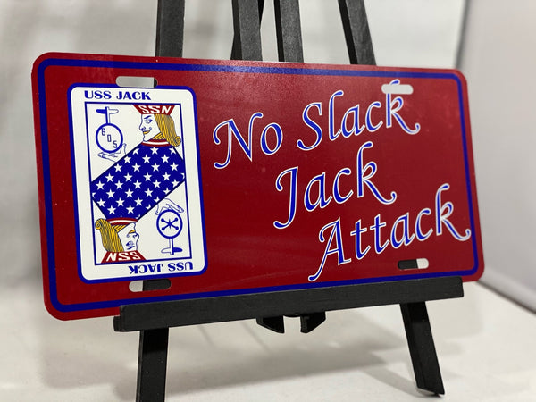 USS Jack front Vanity Plate - "No Slack Jack Attack" with protective cover