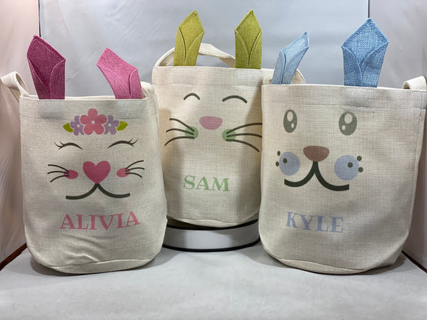 Linen Easter Bunny Baskets with full color personalization