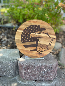 Circle Wood Trivet - Eagle and Flag