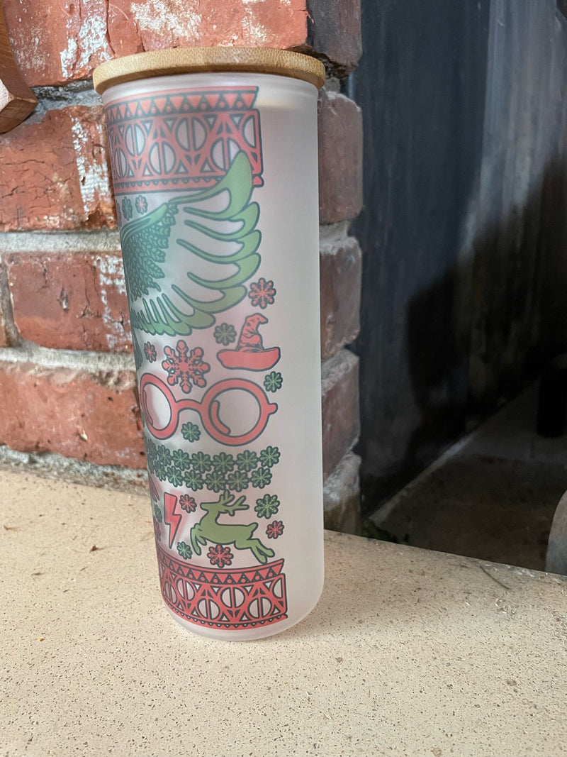 Tall Glass Tumbler - Hogwarts Ugly Christmas Sweater