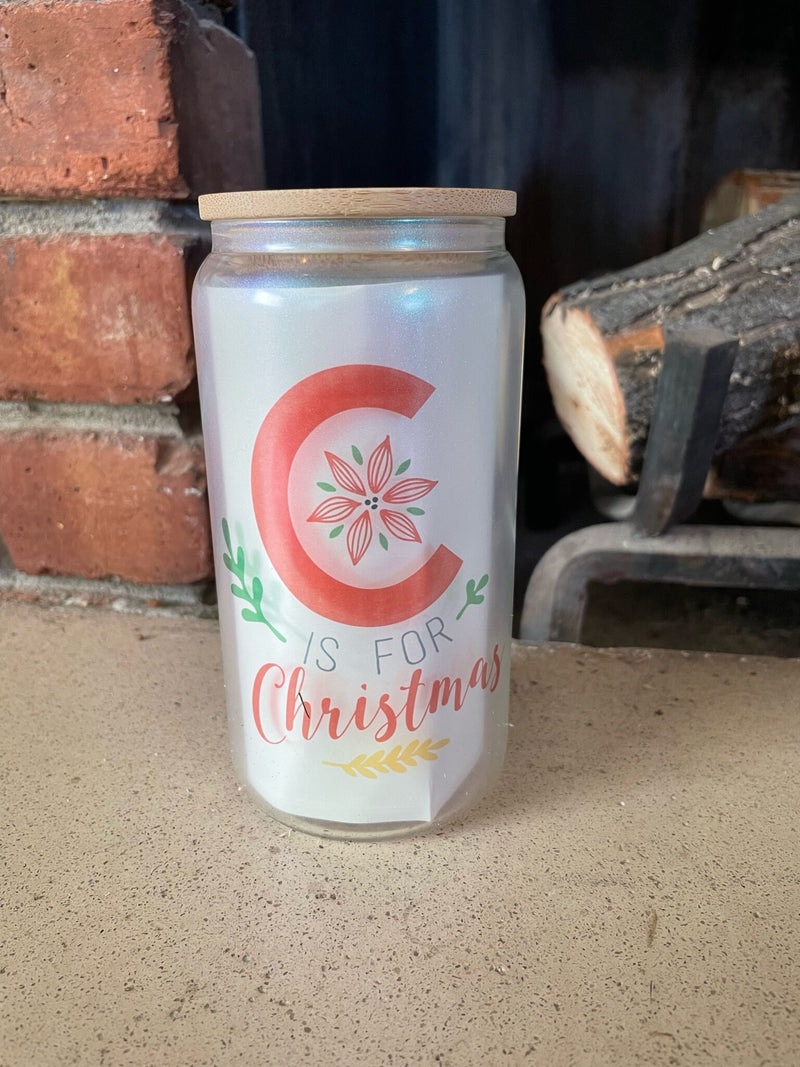 Glass Can Tumbler - C is For Christmas