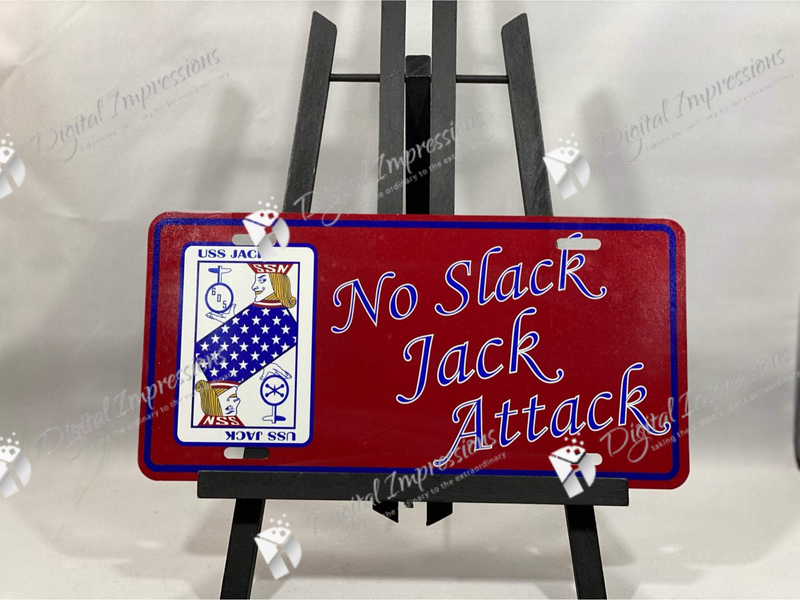 USS Jack front Vanity Plate - No Slack Jack Attack with protective cover